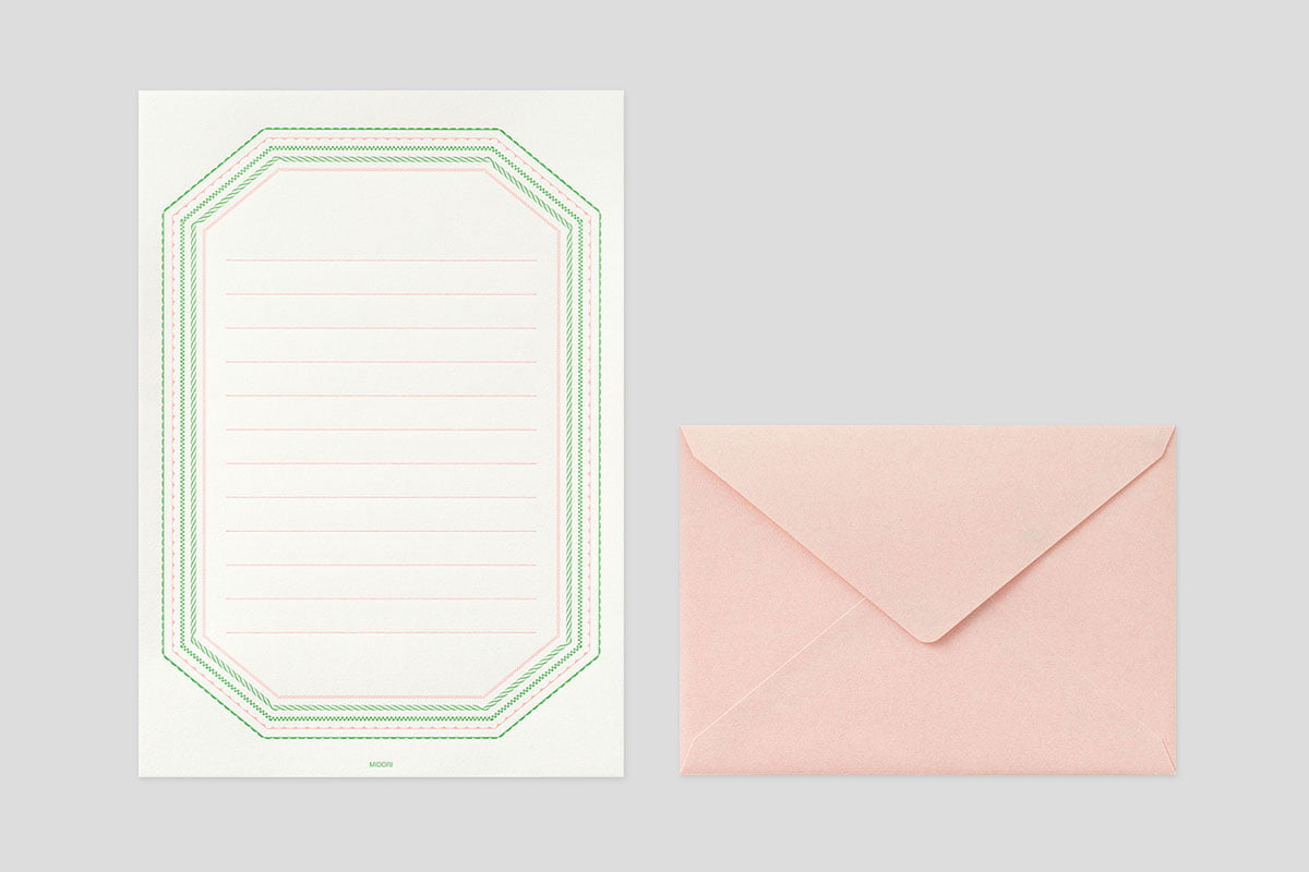 活版印刷のレターセット フレーム柄 ピンク